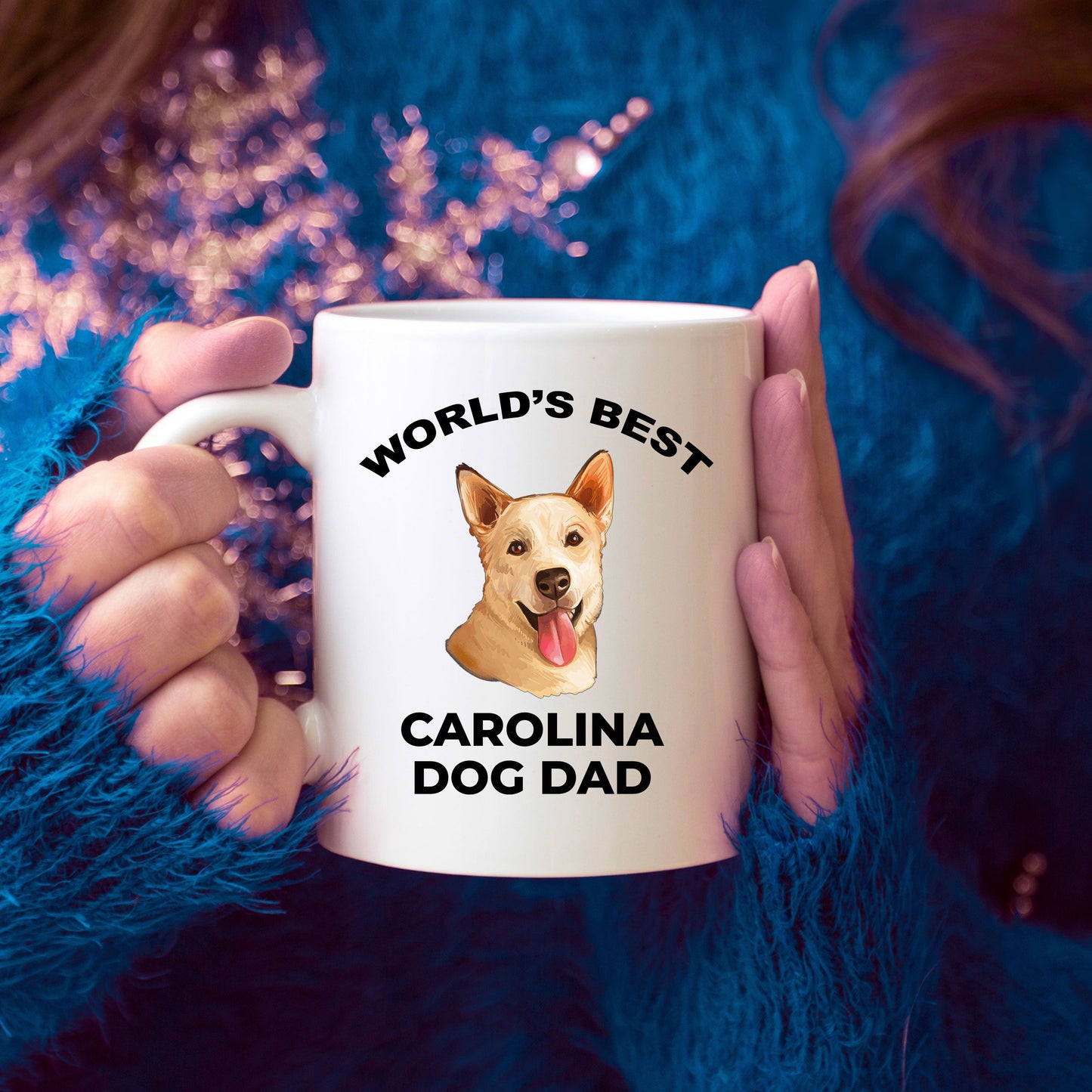 Carolina Best Dog Dad ceramic coffee mug white and color two tone