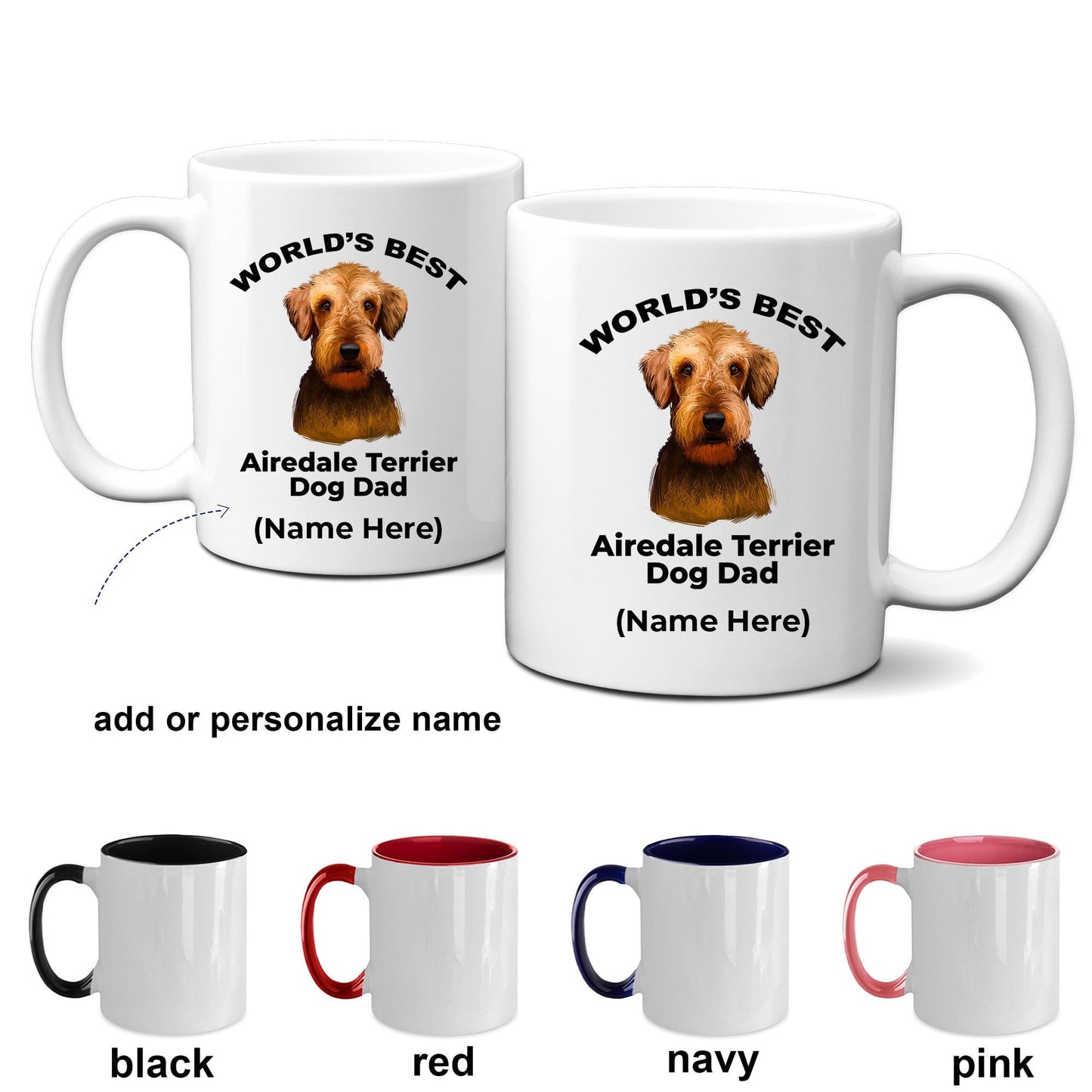 Airedale Terrier Best Dog Dad Two Tone and White Ceramic Coffee Mug