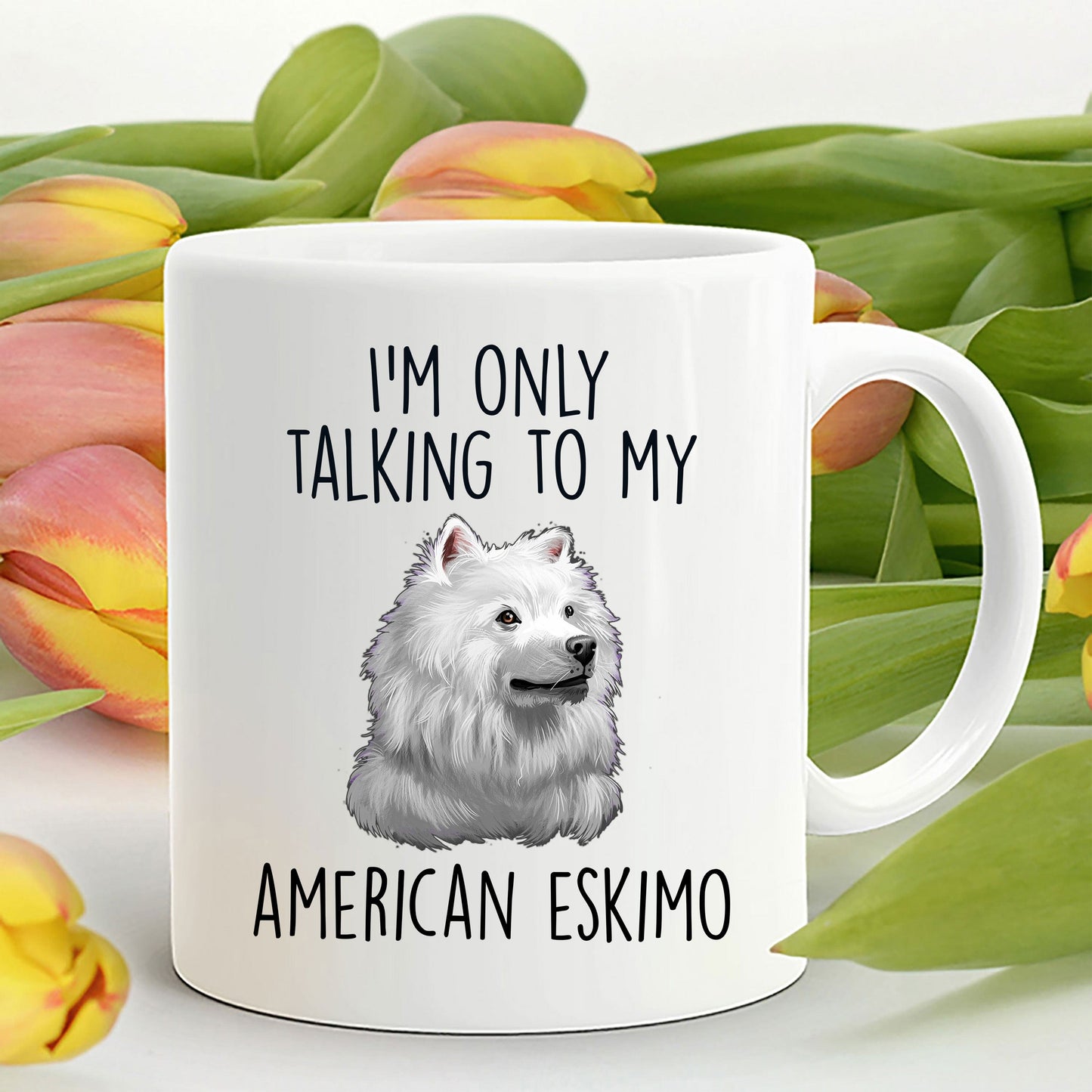 Funny American Eskimo Dog Ceramic Coffee Mug I'm Only Talking to my American Eskimo