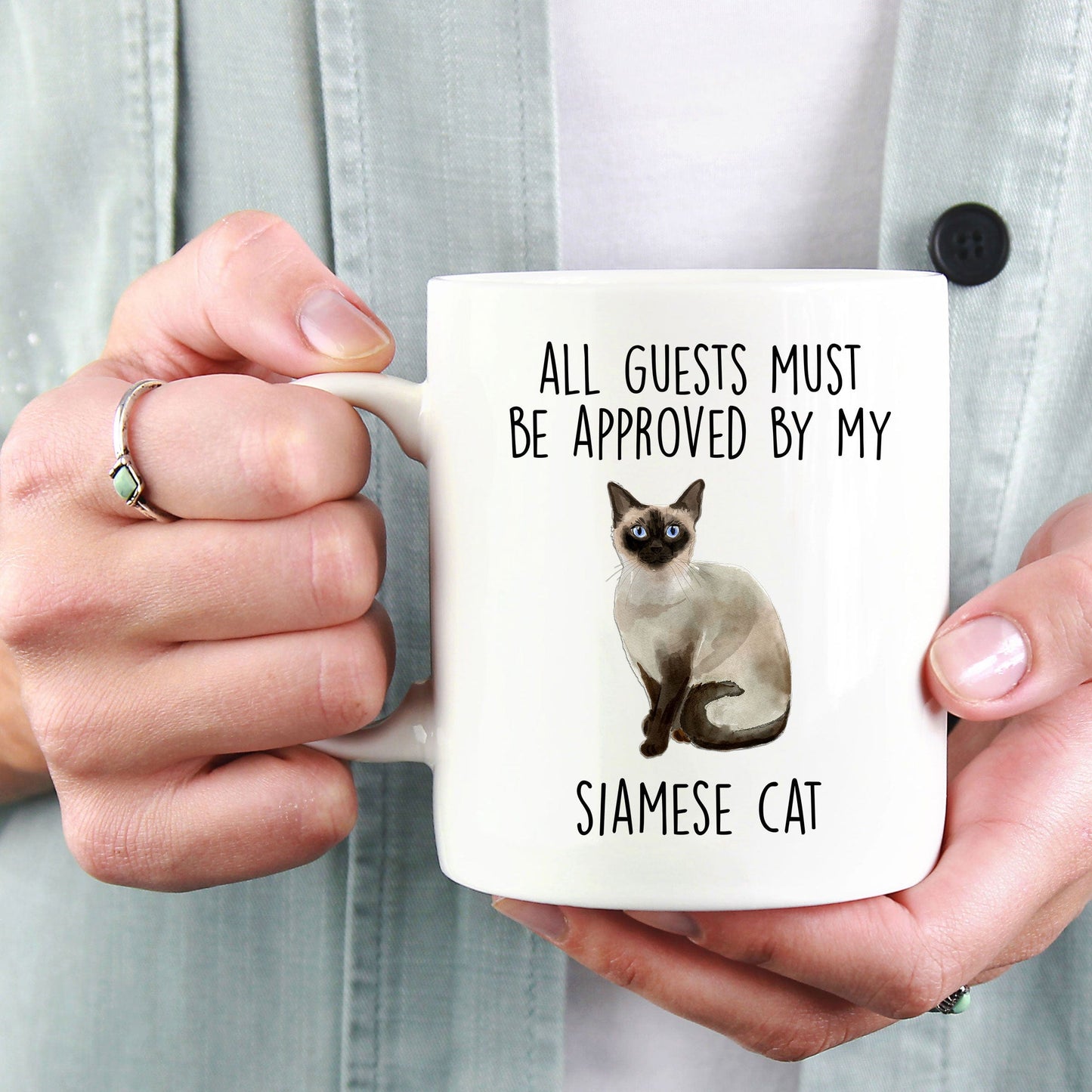 Siamese Cat Funny Ceramic Coffee Mug - All Guests Must Be Approved