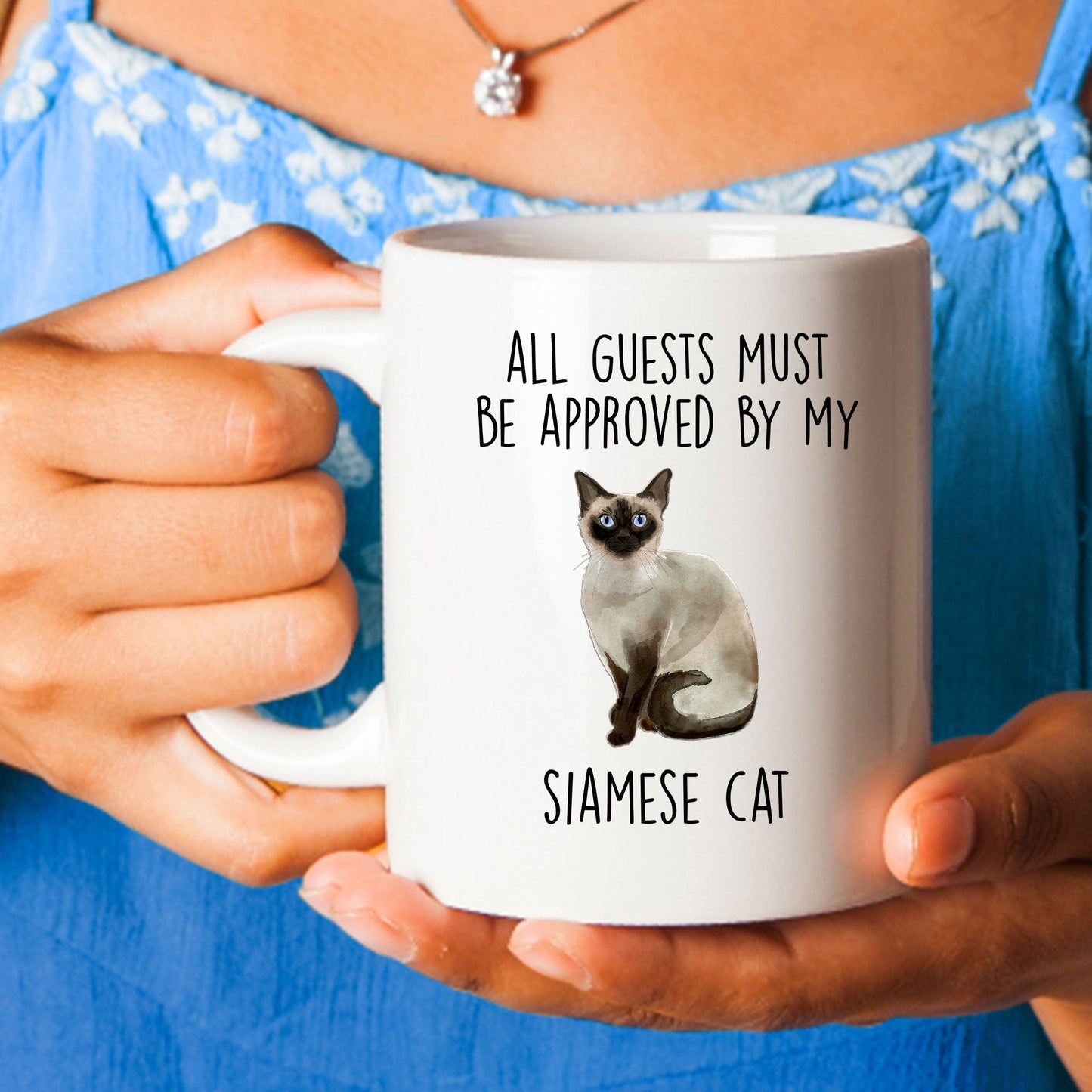 Siamese Cat Funny Ceramic Coffee Mug - All Guests Must Be Approved