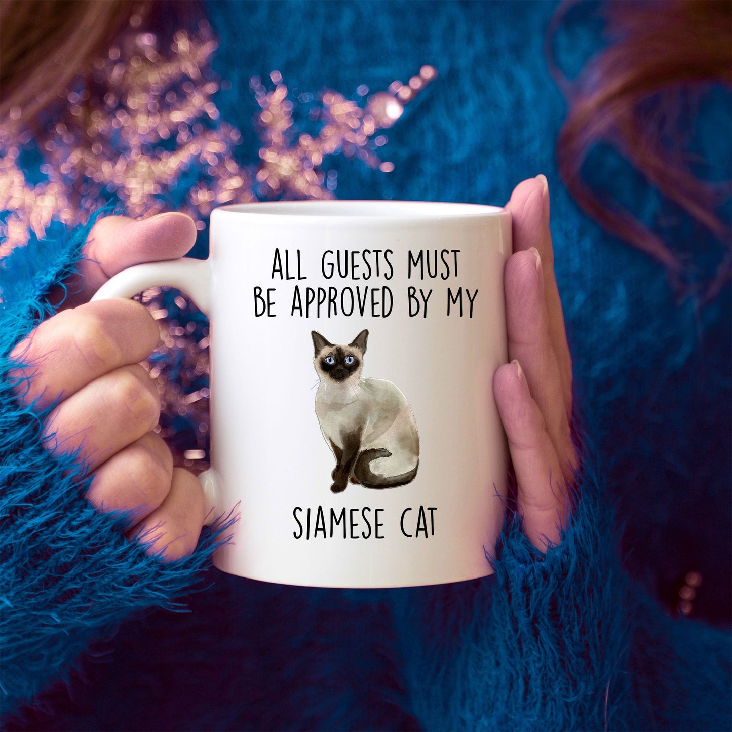 Siamese Cat Funny Ceramic Coffee Mug - All Guests Must Be Approved