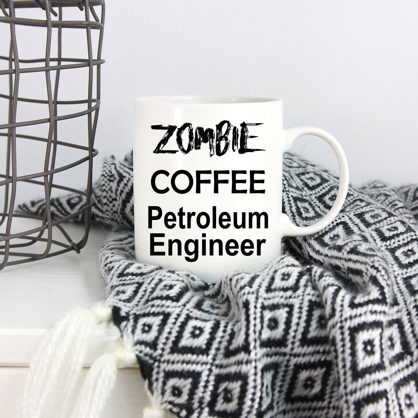 Petroleum Engineer Zombie Ceramic White Coffee Mug Makes a Funny Sarcastic Gift