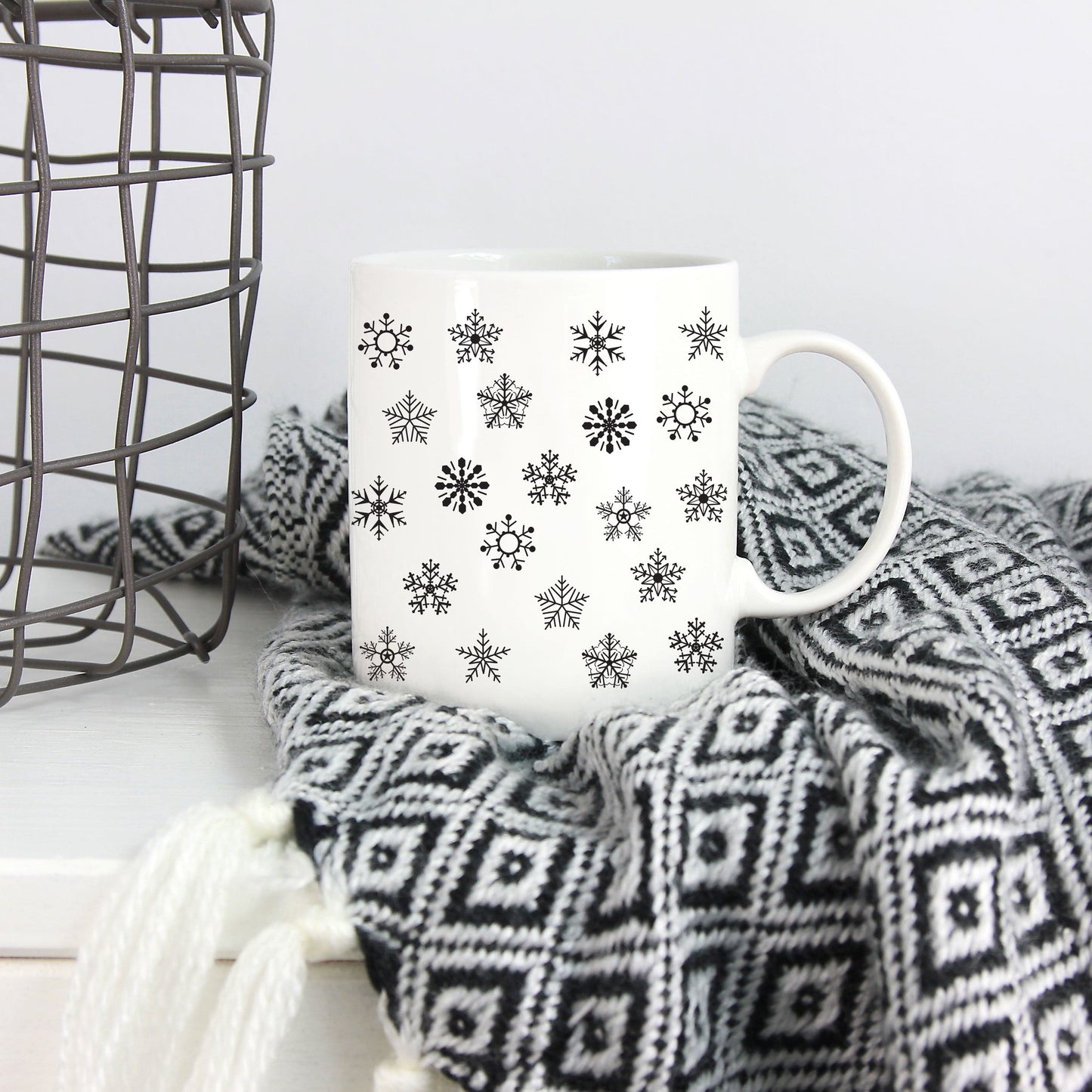 Snowflake White Ceramic Coffee Mug