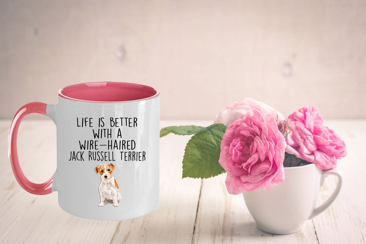 Wire-haired Jack Russell Terrier Dog Custom Ceramic Coffee Mug - Life is Better