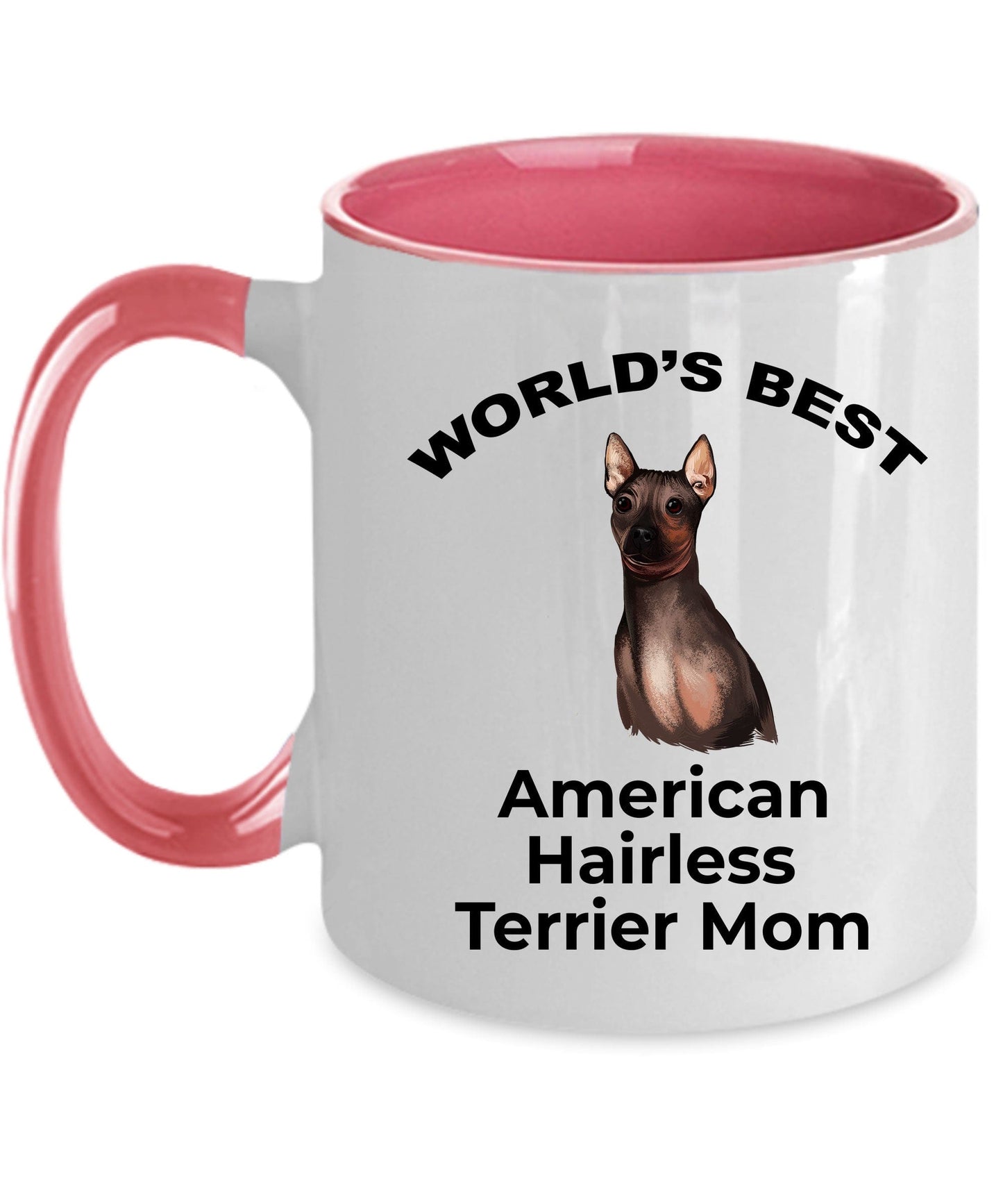 American Hairless Terrier Best Mom Coffee Mug - white, pink, black red and navy two tone