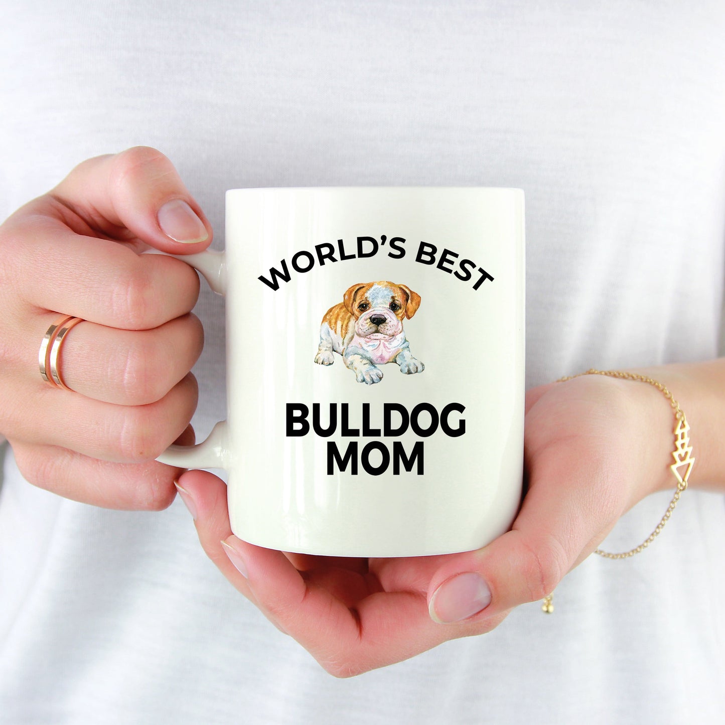 Bulldog Puppy Dog Lover Gift World's Best Mom Birthday Mother's Day White Ceramic Coffee Mug