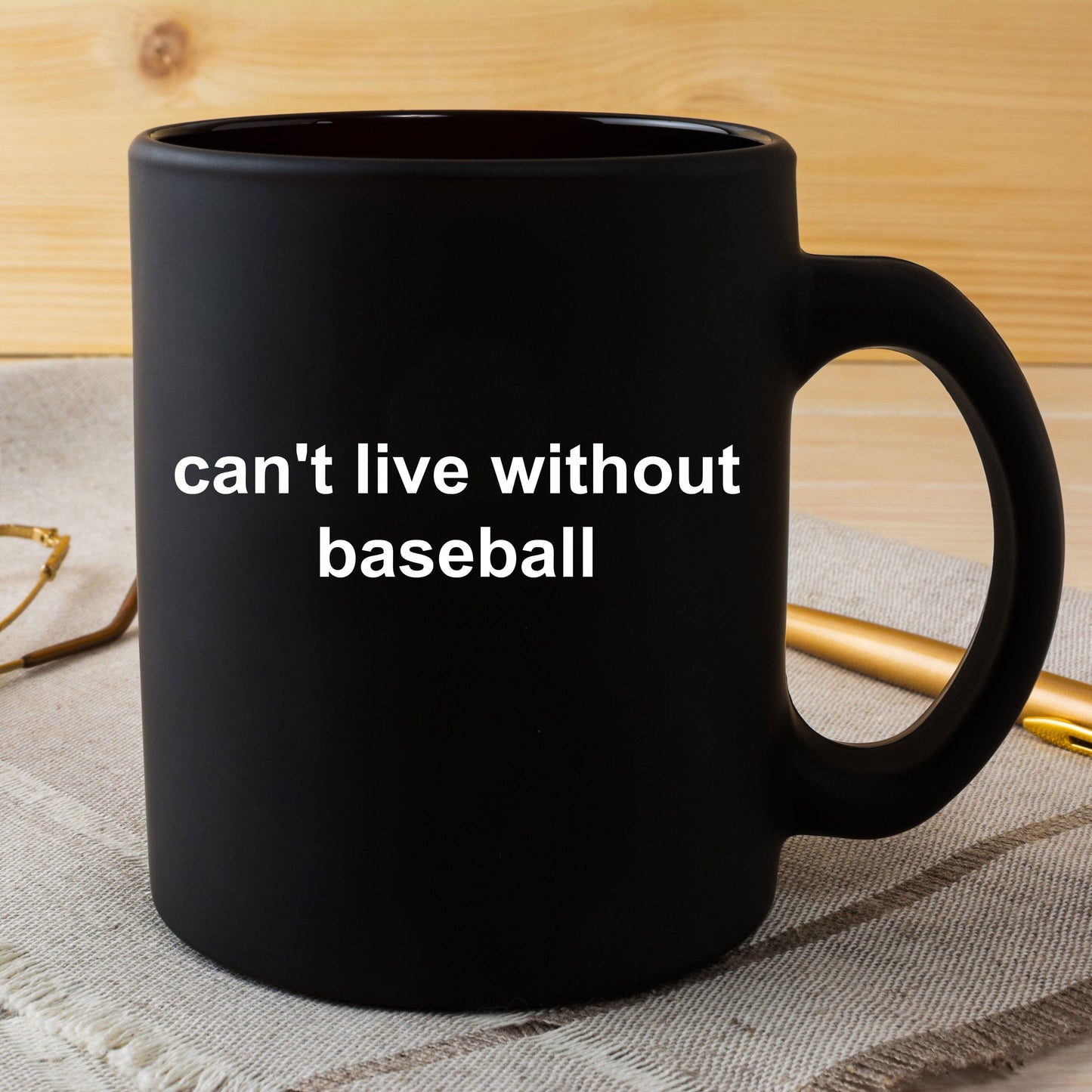 Baseball Sports Fan Gift Black Ceramic Mug Can't Live Without Baseball