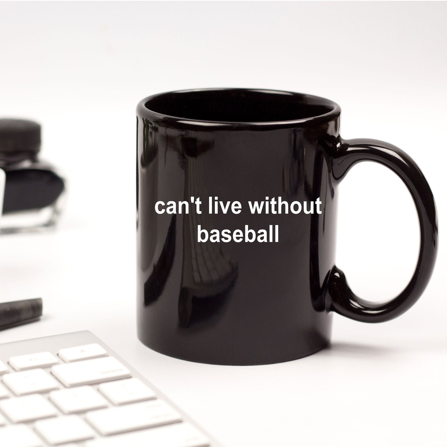Baseball Sports Fan Gift Black Ceramic Mug Can't Live Without Baseball