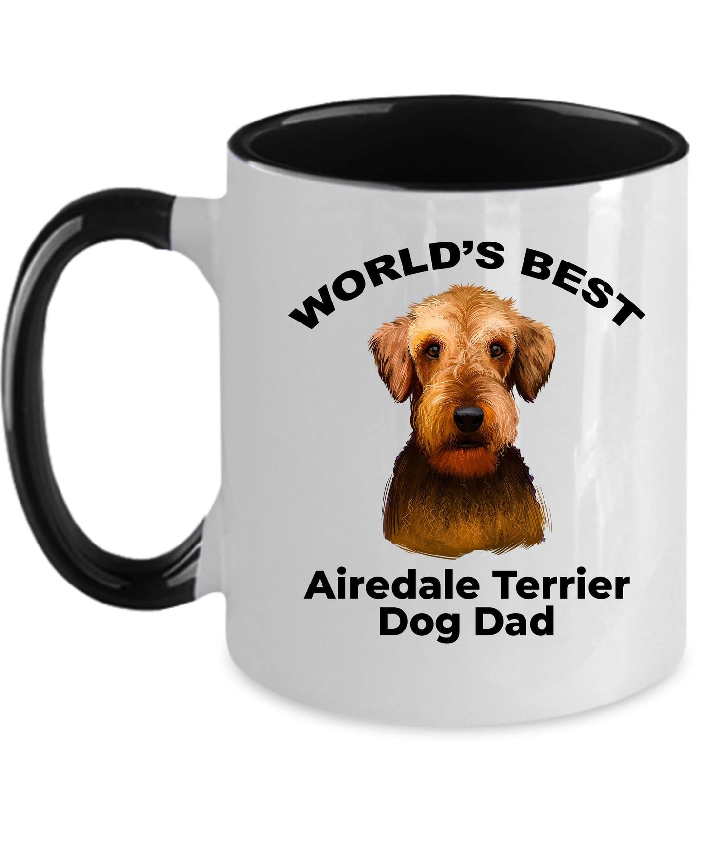 Airedale Terrier Best Dog Dad Two Tone and White Ceramic Coffee Mug