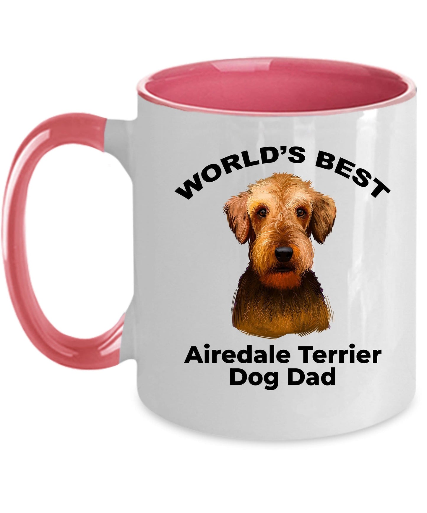 Airedale Terrier Best Dog Dad Two Tone and White Ceramic Coffee Mug