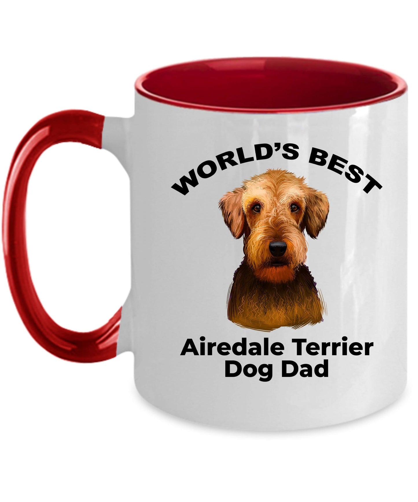 Airedale Terrier Best Dog Dad Two Tone and White Ceramic Coffee Mug