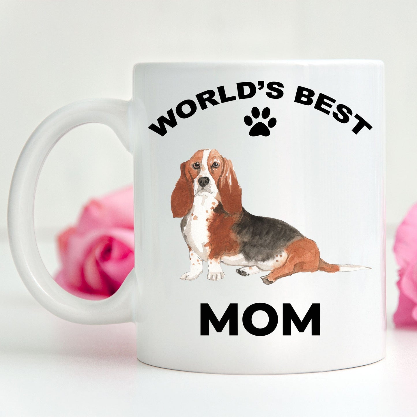 Basset Hound Best Mom Coffee Mug watercolor print
