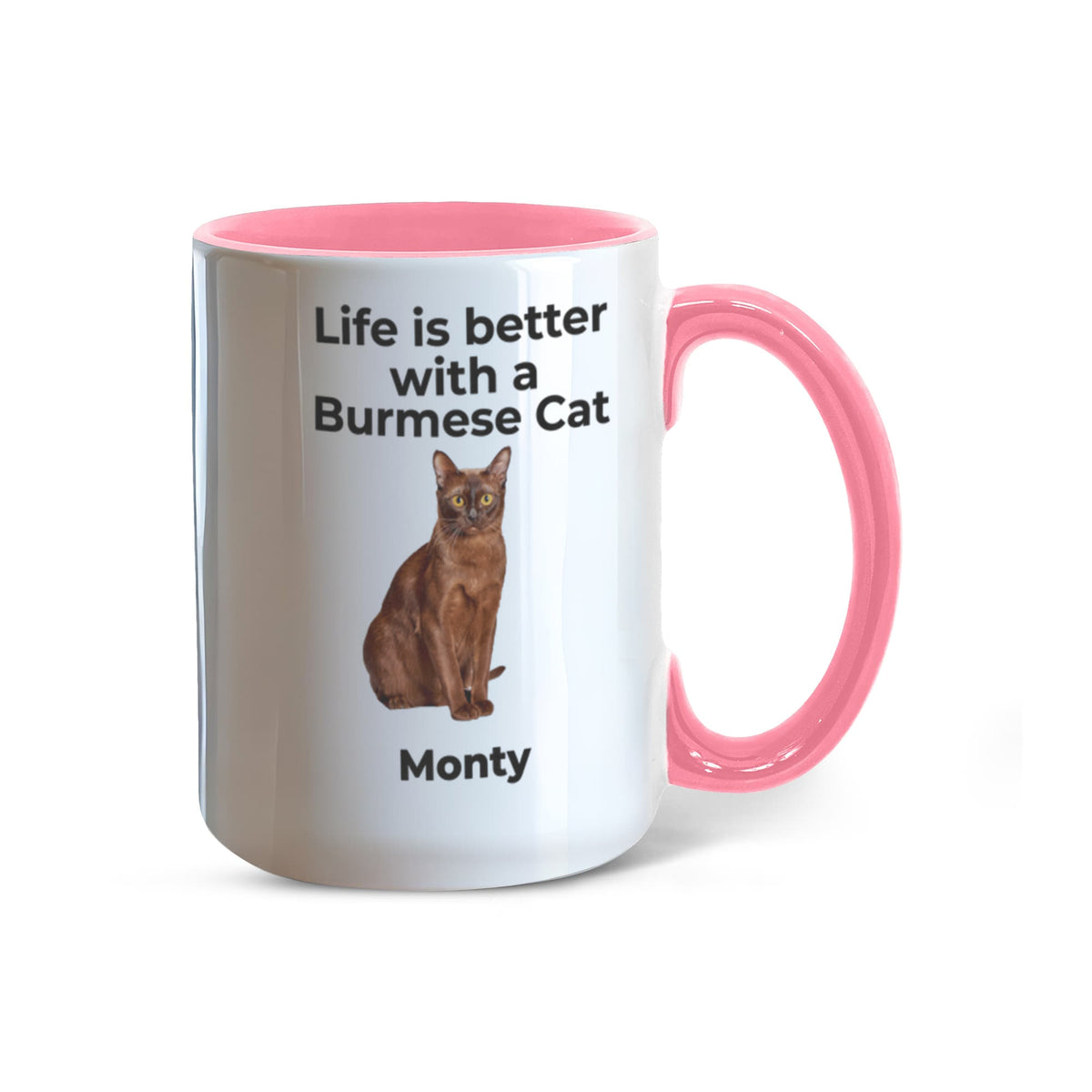 Burmese Cat Mug, Personalized Cat Name Coffee Cup, Life Is Better With a Burmese Cat Lover Gift, Color Accent Ceramic Mug for Cat Mom