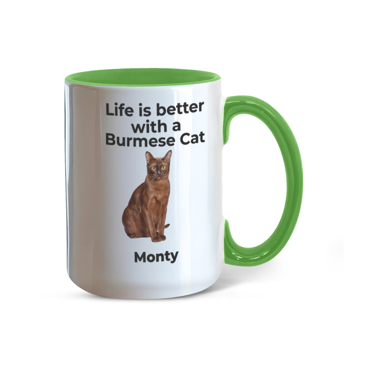 Burmese Cat Mug, Personalized Cat Name Coffee Cup, Life Is Better With a Burmese Cat Lover Gift, Color Accent Ceramic Mug for Cat Mom