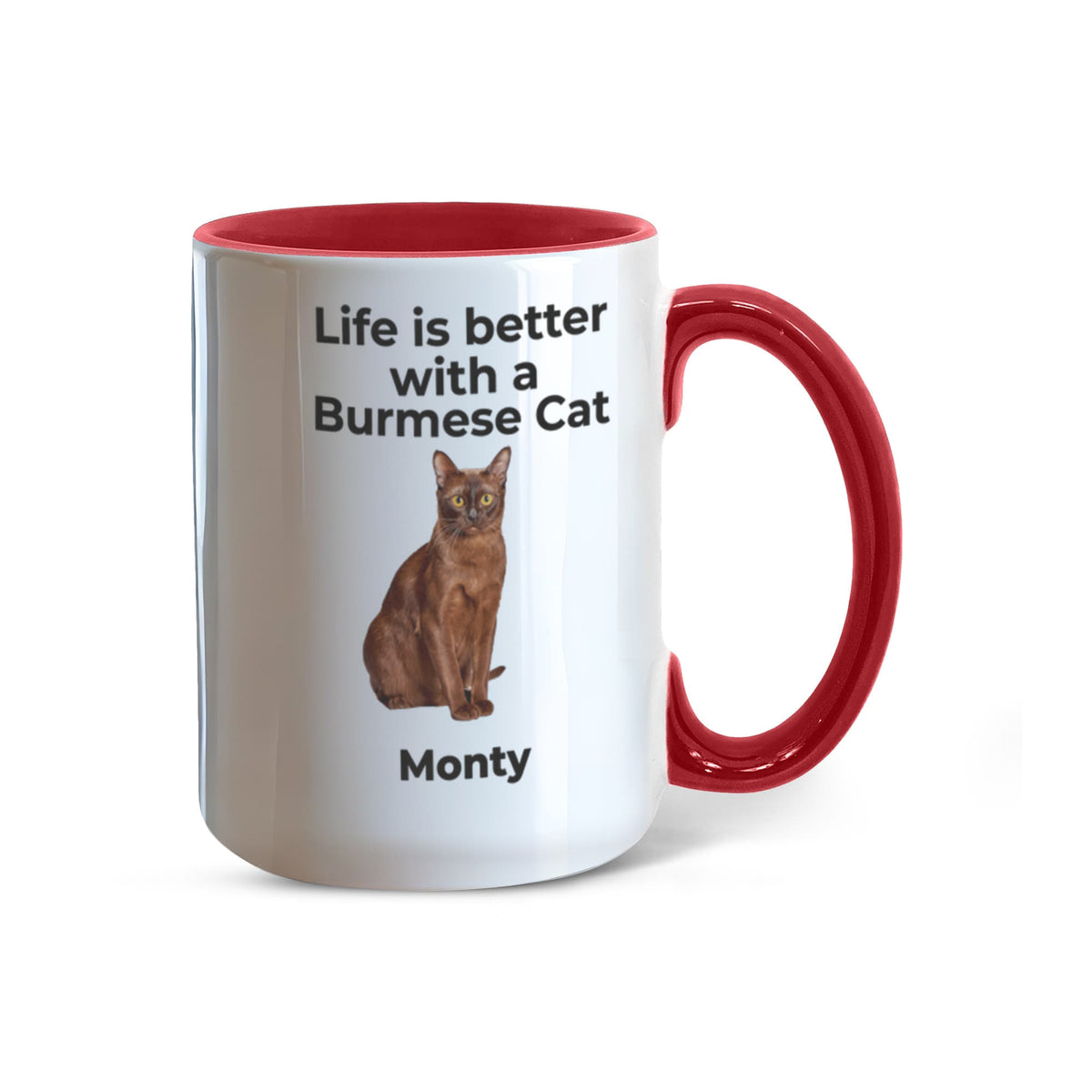 Burmese Cat Mug, Personalized Cat Name Coffee Cup, Life Is Better With a Burmese Cat Lover Gift, Color Accent Ceramic Mug for Cat Mom