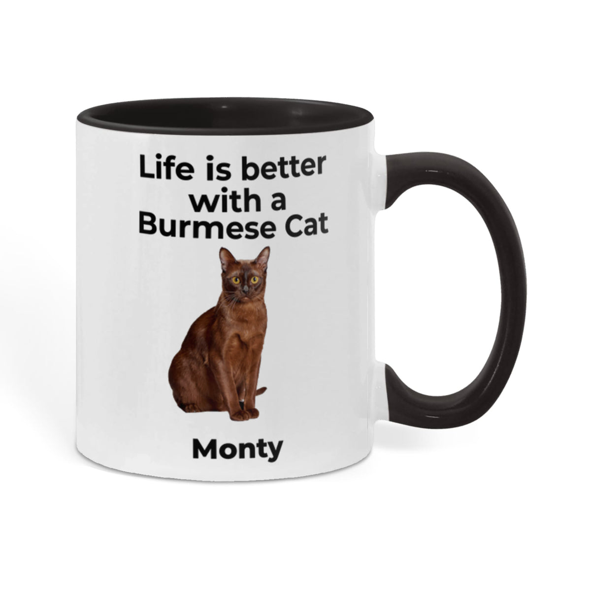 Burmese Cat Mug, Personalized Cat Name Coffee Cup, Life Is Better With a Burmese Cat Lover Gift, Color Accent Ceramic Mug for Cat Mom