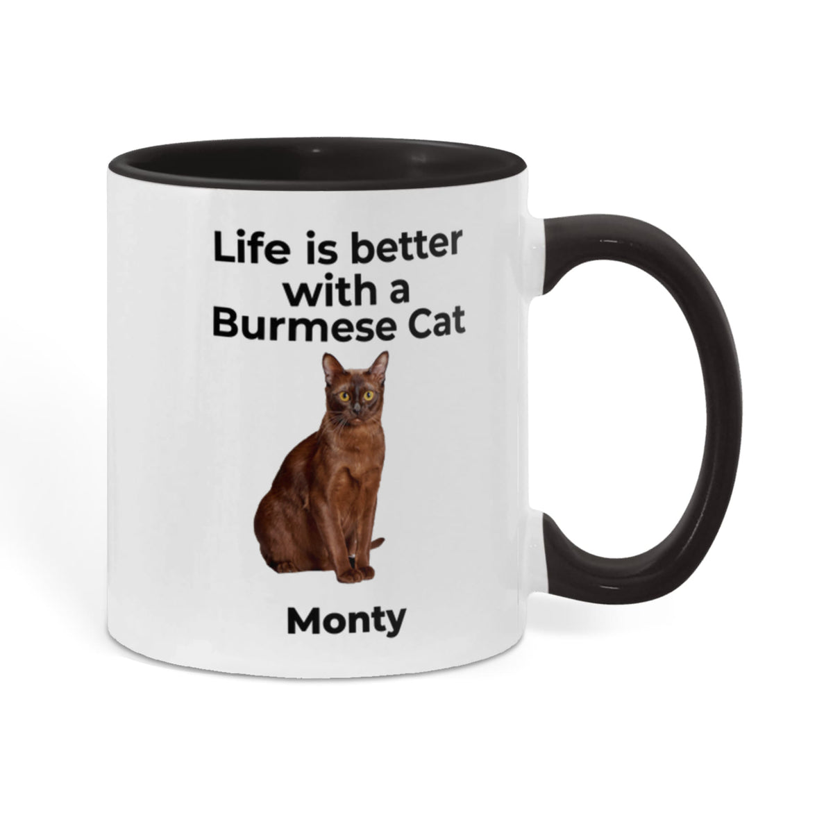 Burmese Cat Mug, Personalized Cat Name Coffee Cup, Life Is Better With a Burmese Cat Lover Gift, Color Accent Ceramic Mug for Cat Mom