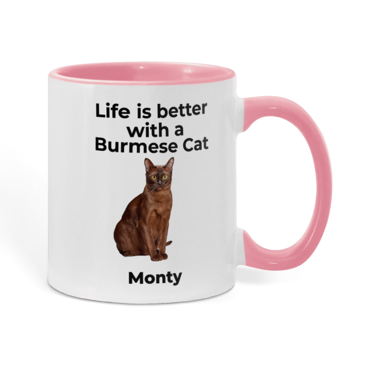 Burmese Cat Mug, Personalized Cat Name Coffee Cup, Life Is Better With a Burmese Cat Lover Gift, Color Accent Ceramic Mug for Cat Mom