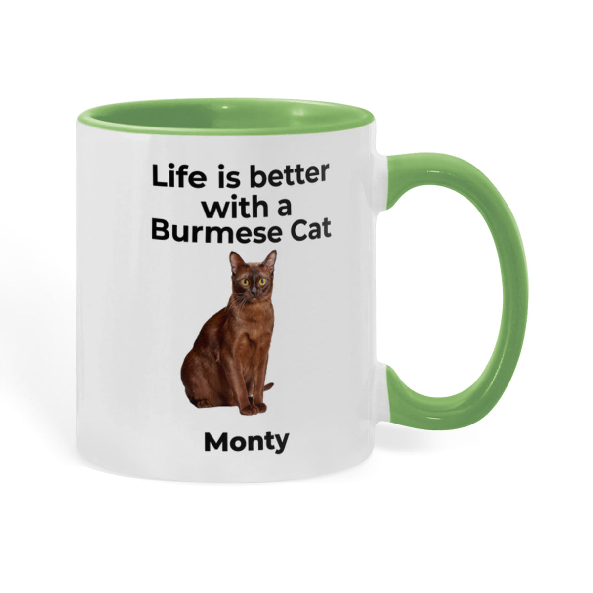 Burmese Cat Mug, Personalized Cat Name Coffee Cup, Life Is Better With a Burmese Cat Lover Gift, Color Accent Ceramic Mug for Cat Mom