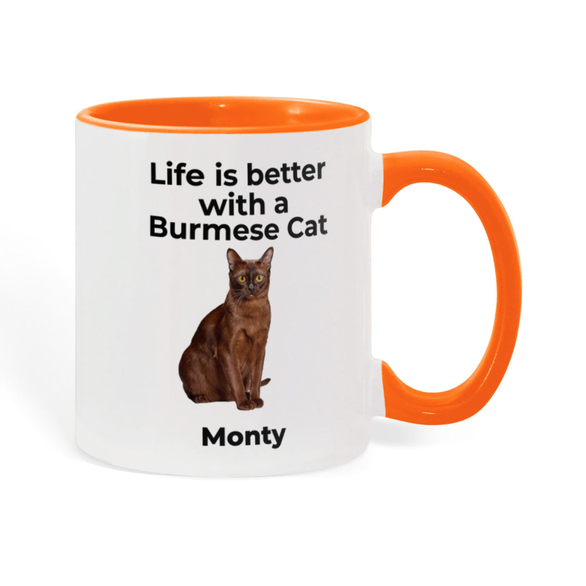 Burmese Cat Mug, Personalized Cat Name Coffee Cup, Life Is Better With a Burmese Cat Lover Gift, Color Accent Ceramic Mug for Cat Mom