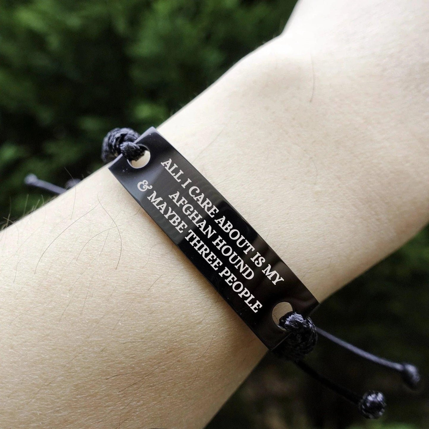 Funny Afghan Hound Dog Adjustable Interlaced Black Rope Engraved Bracelet - All I Care About Is My Afghan Hound and  Maybe Three People