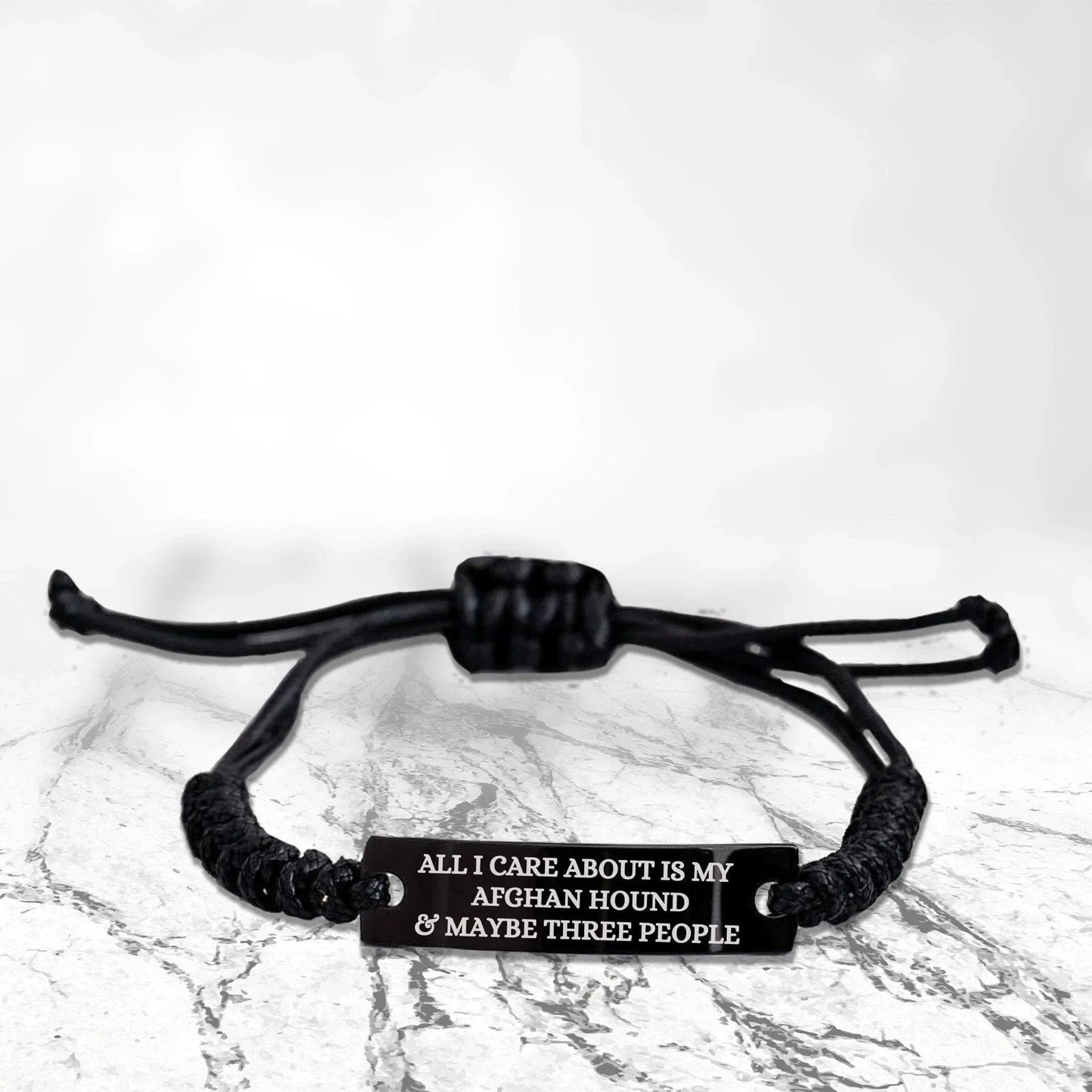 Funny Afghan Hound Dog Adjustable Interlaced Black Rope Engraved Bracelet - All I Care About Is My Afghan Hound and  Maybe Three People