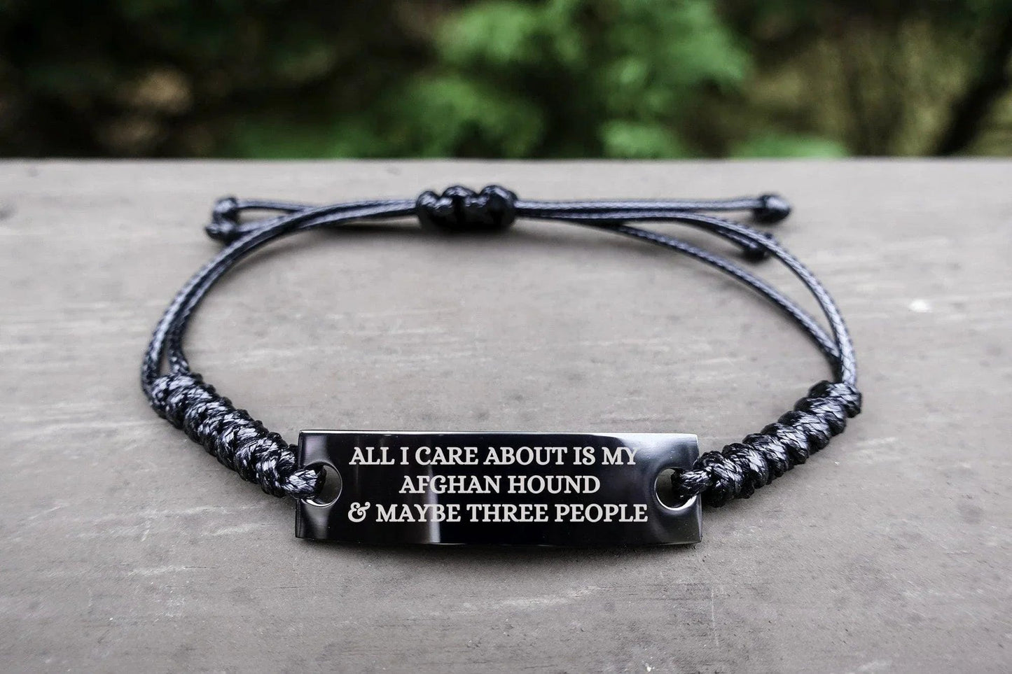Funny Afghan Hound Dog Adjustable Interlaced Black Rope Engraved Bracelet - All I Care About Is My Afghan Hound and  Maybe Three People