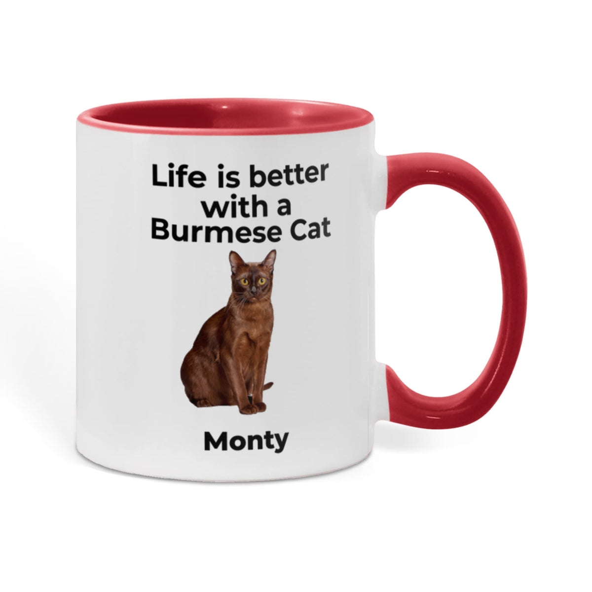 Burmese Cat Mug, Personalized Cat Name Coffee Cup, Life Is Better With a Burmese Cat Lover Gift, Color Accent Ceramic Mug for Cat Mom