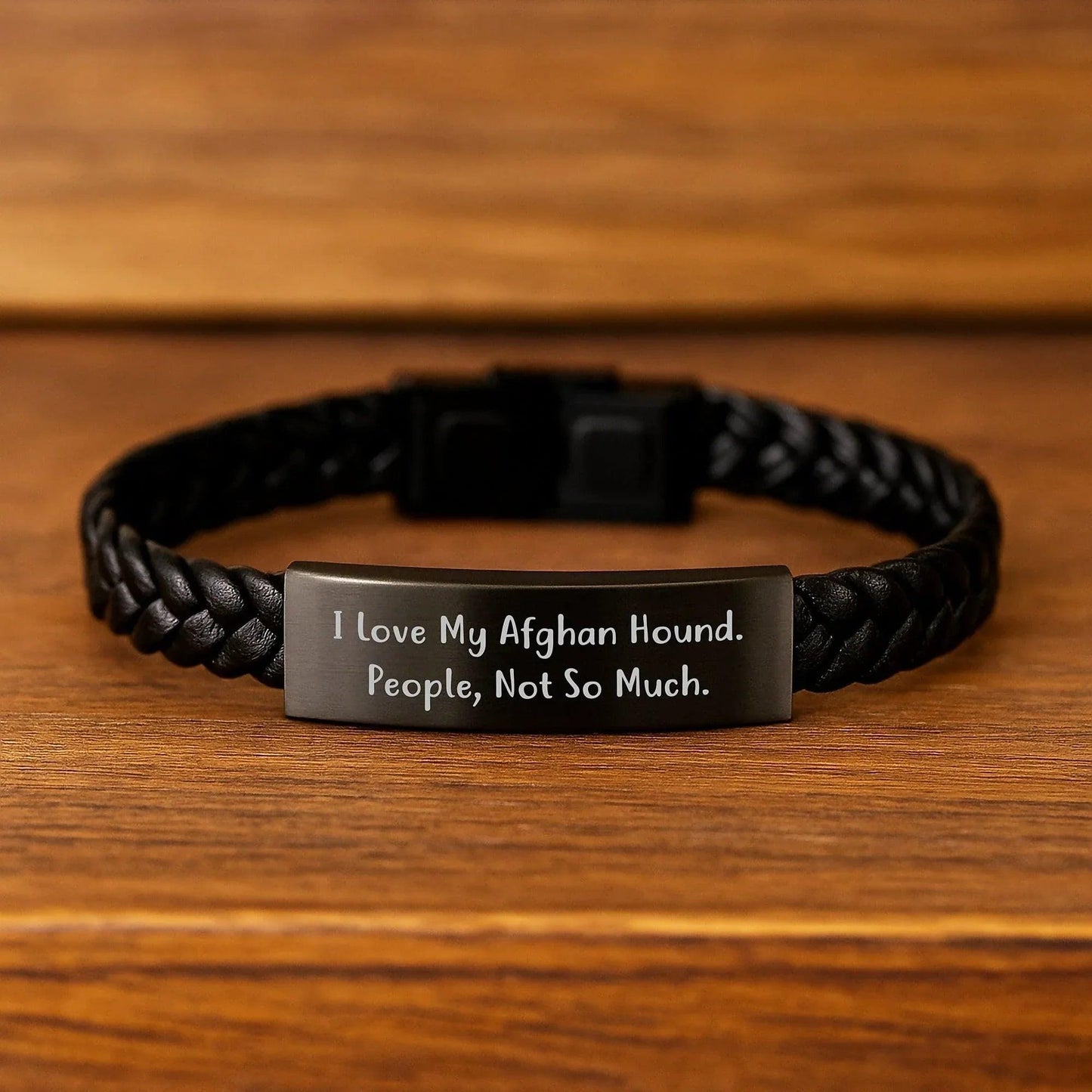 Funny Afghan Hound Dog Lover Gifts from Family for Christmas Unique Presents, Interlaced Leather Bracelet with Quote 'I Love My Afghan Hound. People, Not So Much.'