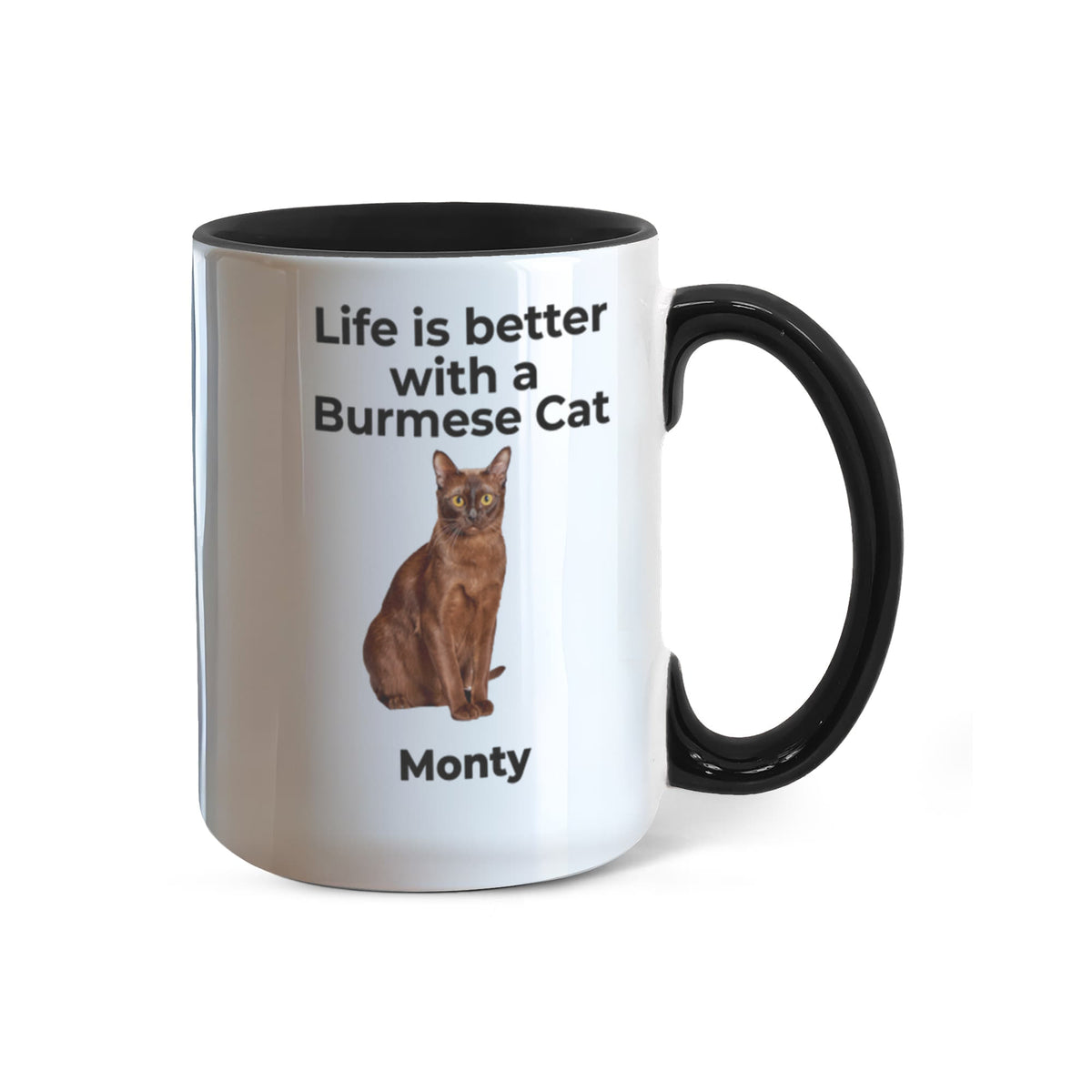 Burmese Cat Mug, Personalized Cat Name Coffee Cup, Life Is Better With a Burmese Cat Lover Gift, Color Accent Ceramic Mug for Cat Mom