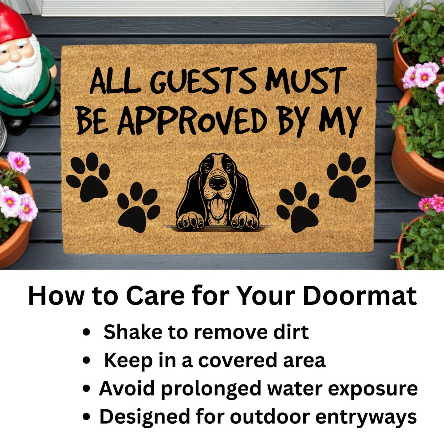 Basset Hound Doormat – All Guests Must Be Approved by My Basset Hound – Dog Lover Welcome Mat – Funny Pet Doormat – Gift for Basset Hound Owners