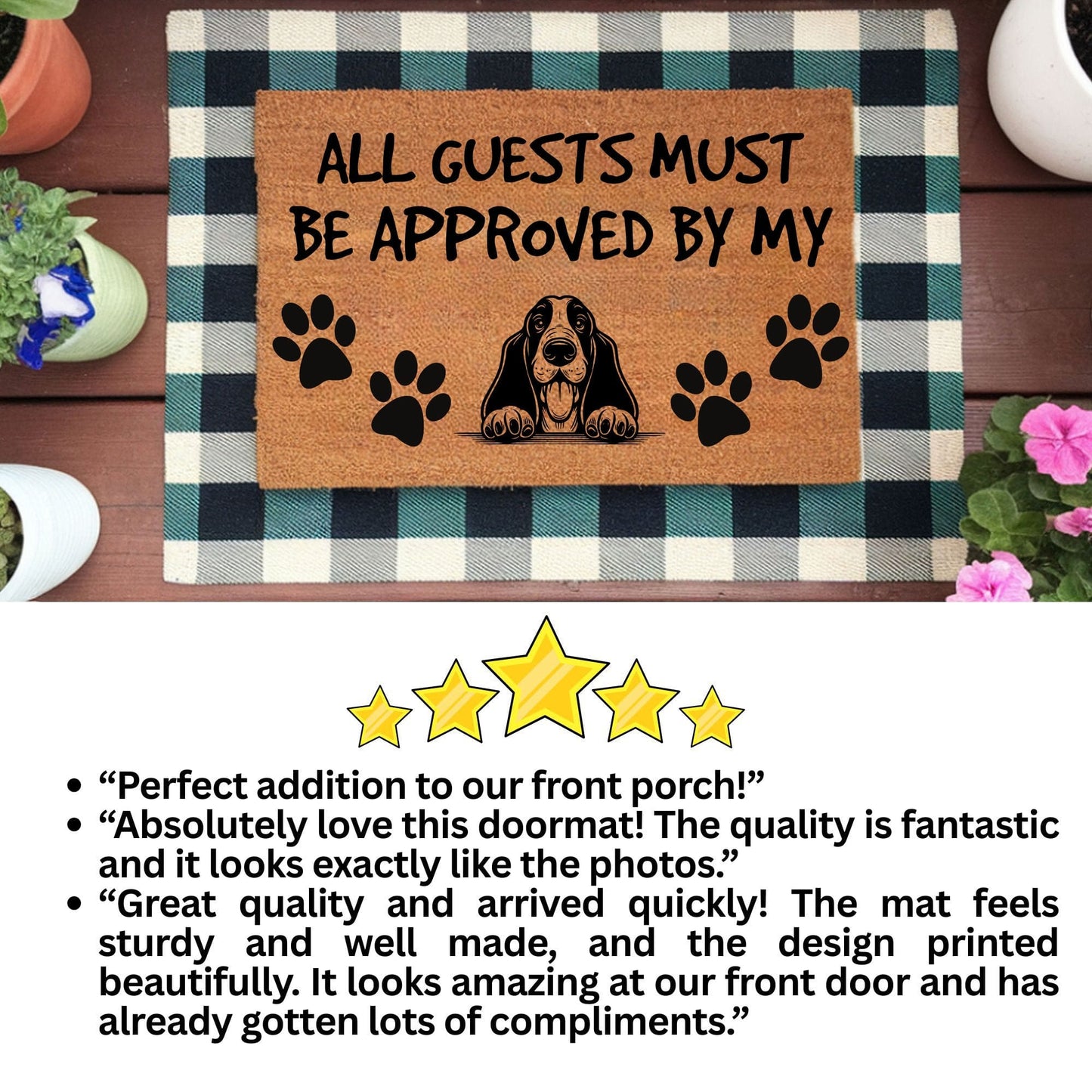 Basset Hound Doormat – All Guests Must Be Approved by My Basset Hound – Dog Lover Welcome Mat – Funny Pet Doormat – Gift for Basset Hound Owners