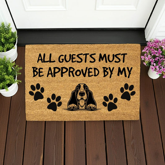 Basset Hound Doormat – All Guests Must Be Approved by My Basset Hound – Dog Lover Welcome Mat – Funny Pet Doormat – Gift for Basset Hound Owners