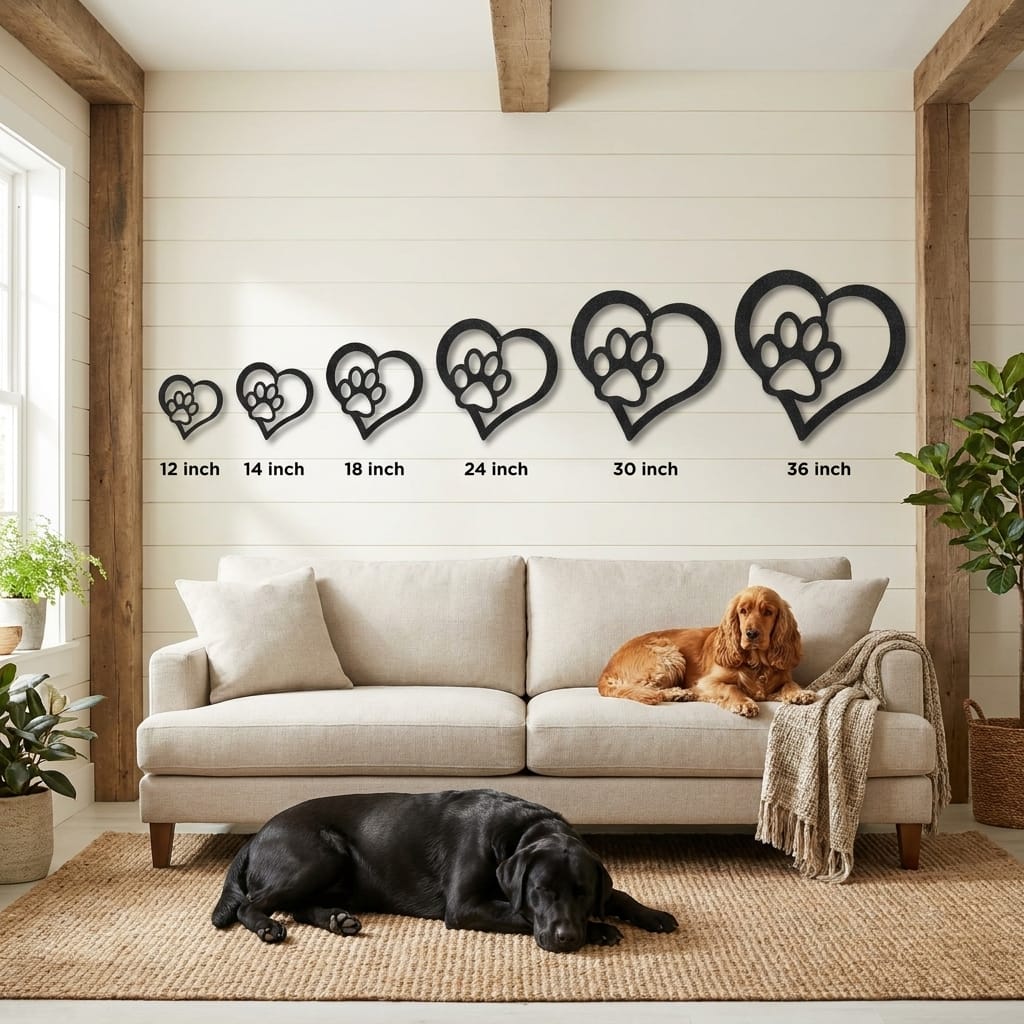Puppy Love Metal Wall Art – Dog Paw Heart Metal Sign – Pet Lover Decor