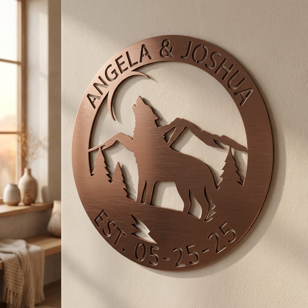 Howling Wolf Monogram Custom Indoor Outdoor Steel Wall Sign Art