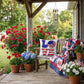 Patriotic Love Pillow, USA Flag Sunflower Throw Pillow, Indoor Outdoor Polyester Cushion, 4th of July Home Decor, American Flag Accent Pillow