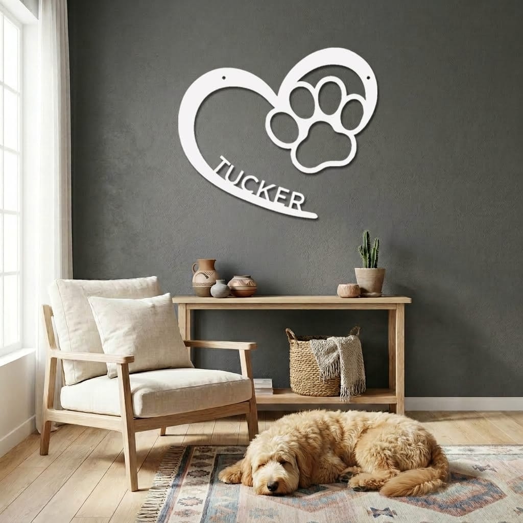 Personalized Puppy Love Metal Wall Art – Custom Dog Paw Heart Sign – Pet Name Metal Decor – Dog Lover Gift – Indoor Outdoor Steel Sign