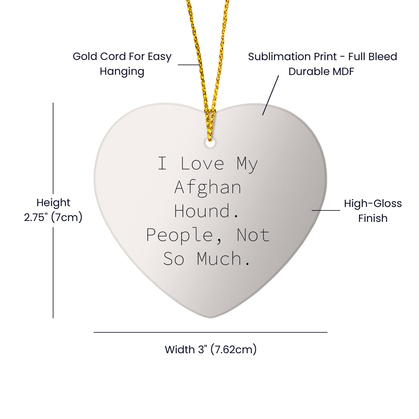 Funny Afghan Hound Dog Lover Gifts from Family, Christmas Unique Gifts for Friends, Heart Ornament with I Love My Afghan Hound People Not So Much Quote