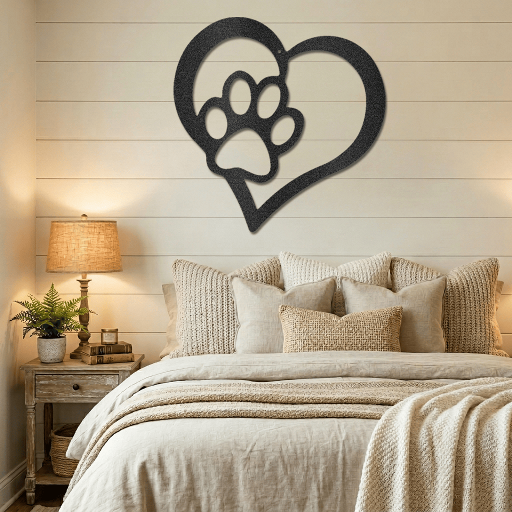Puppy Love Metal Wall Art – Dog Paw Heart Metal Sign – Pet Lover Decor