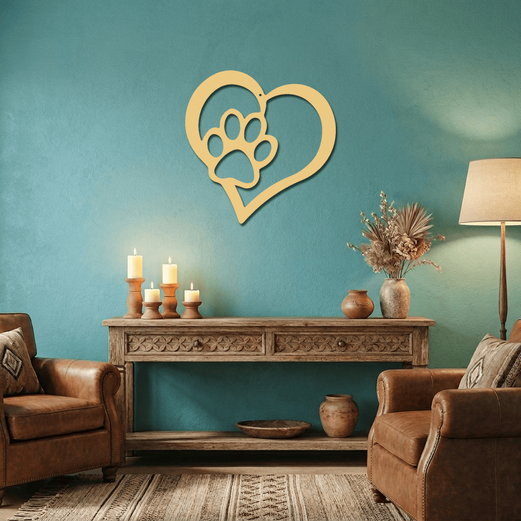 Puppy Love Metal Wall Art – Dog Paw Heart Metal Sign – Pet Lover Decor