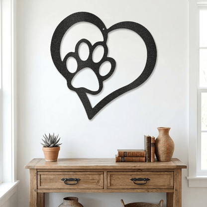 Puppy Love Metal Wall Art – Dog Paw Heart Metal Sign – Pet Lover Decor