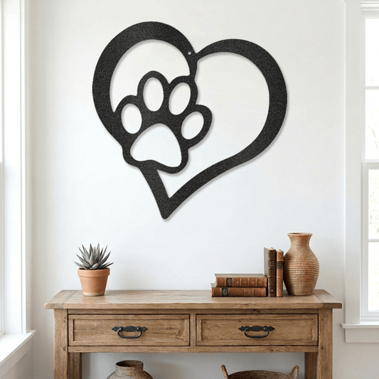 Puppy Love Metal Wall Art – Dog Paw Heart Metal Sign – Pet Lover Decor