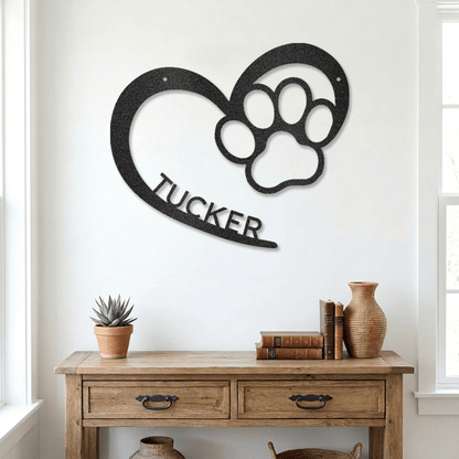 Personalized Puppy Love Metal Wall Art – Custom Dog Paw Heart Sign – Pet Name Metal Decor – Dog Lover Gift – Indoor Outdoor Steel Sign