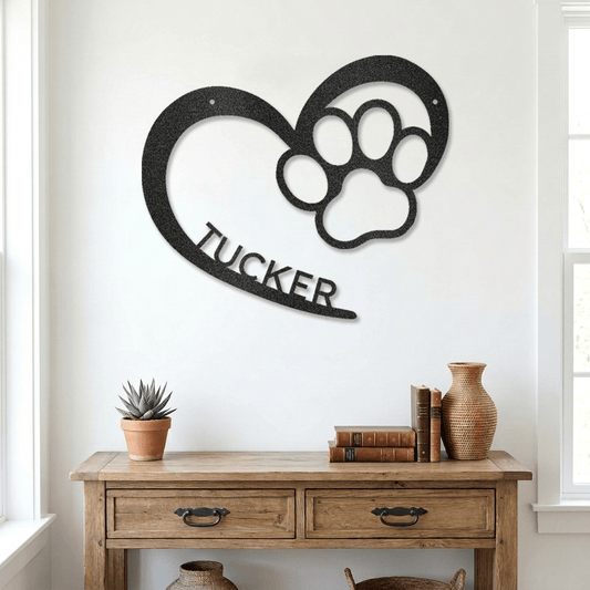 Personalized Puppy Love Metal Wall Art – Custom Dog Paw Heart Sign – Pet Name Metal Decor – Dog Lover Gift – Indoor Outdoor Steel Sign