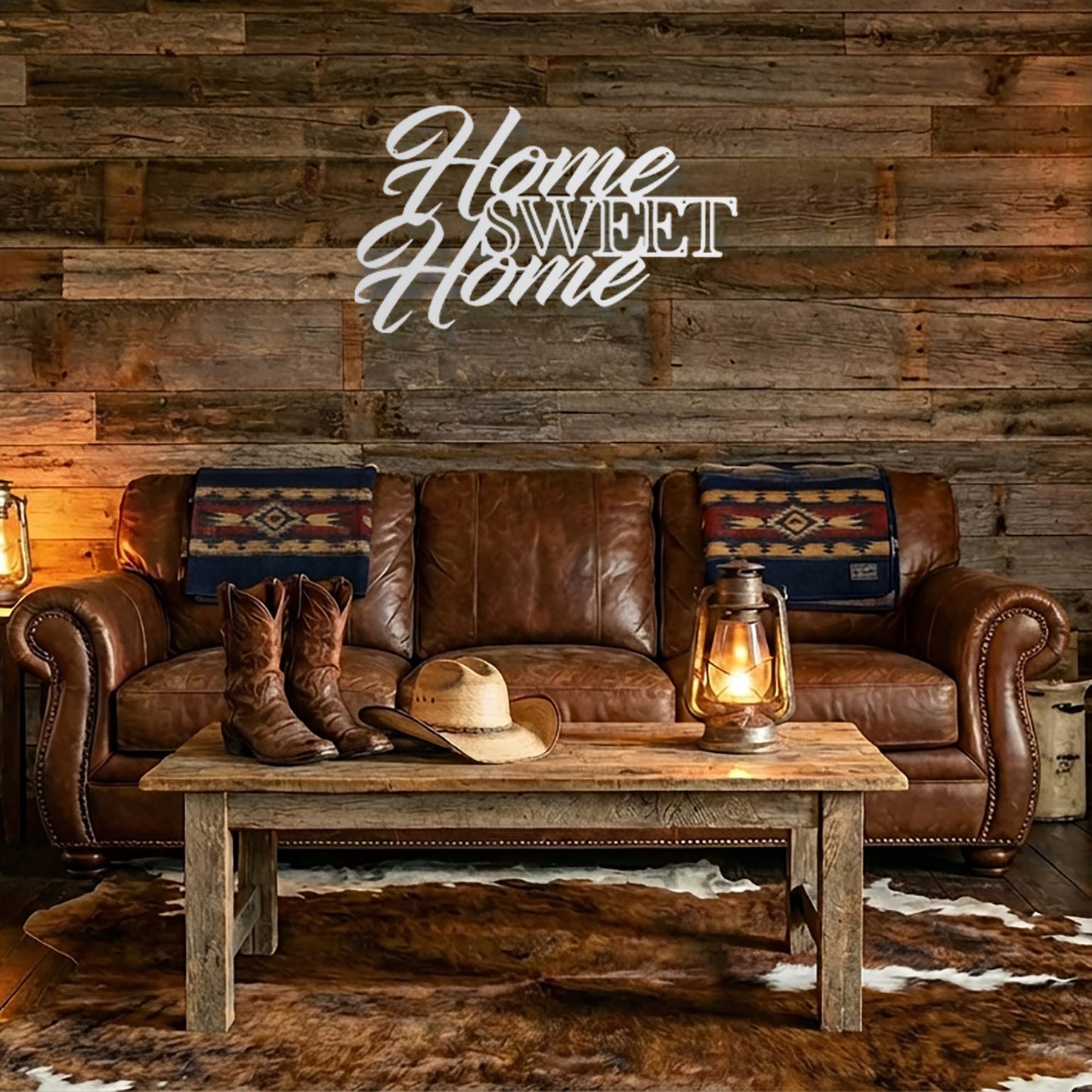 Home Sweet Home Steel Sign, Farmhouse Wall Decor, Script Wall Metal Art, Rustic Home Decor