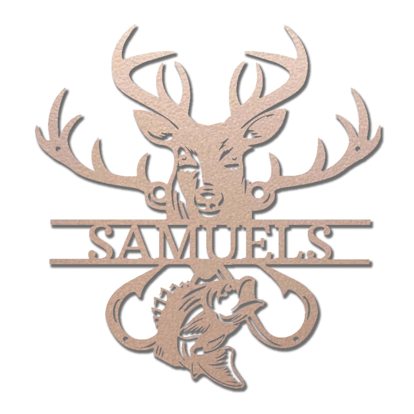 Personalized Outdoorsman Metal Wall Art Deer Hunting and Bass Fishing Sign Custom Name Rustic Cabin Decor Hunter Fisherman Gift