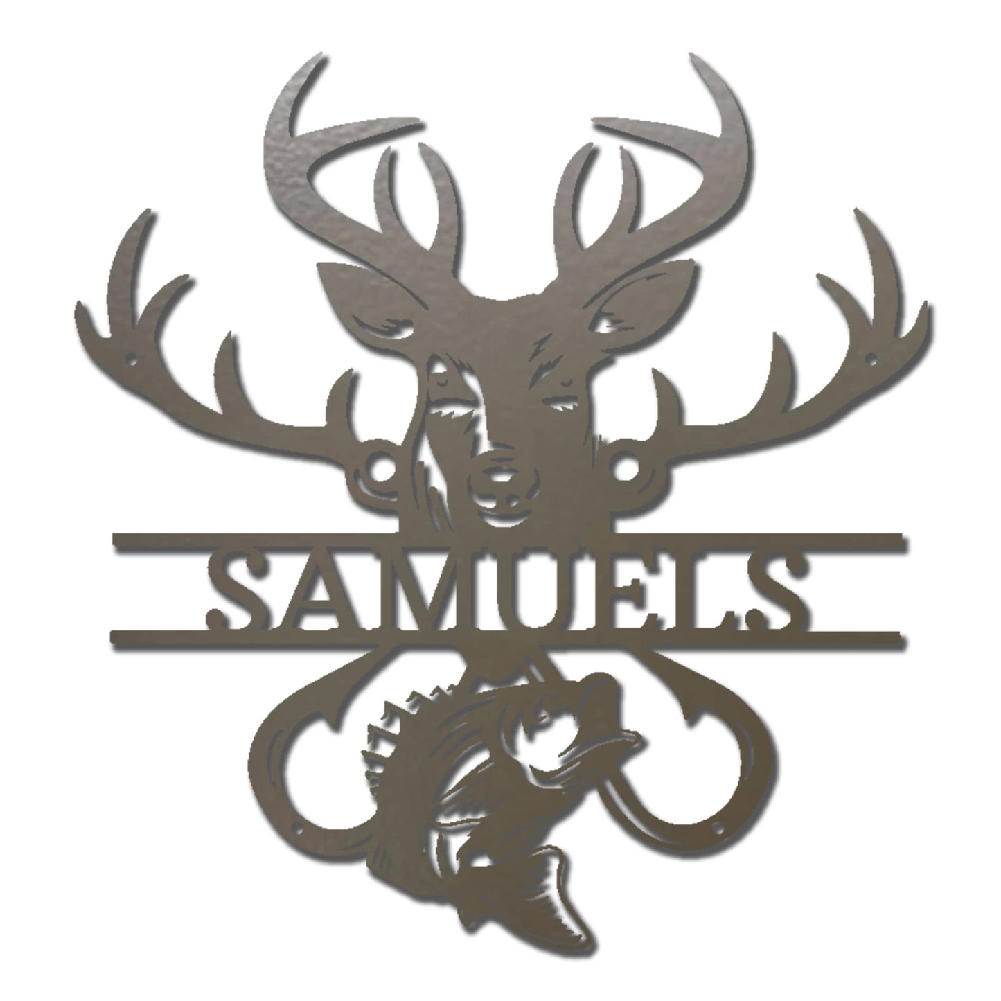 Personalized Outdoorsman Metal Wall Art Deer Hunting and Bass Fishing Sign Custom Name Rustic Cabin Decor Hunter Fisherman Gift