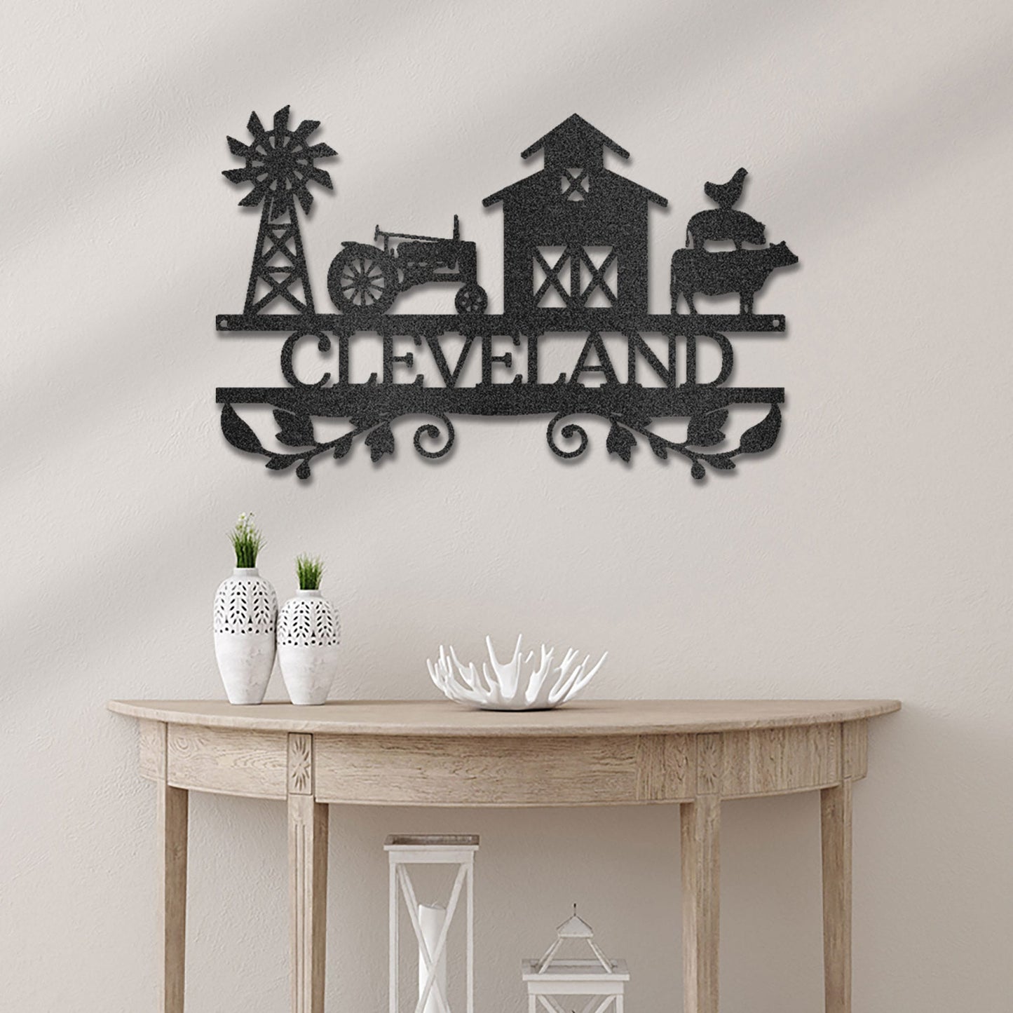 Personalized Farm Metal Wall Art Custom Family Name Sign Barn Windmill Tractor Cow Rooster Steel Decor Farmhouse Outdoor Sign
