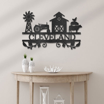 Personalized Farm Metal Wall Art Custom Family Name Sign Barn Windmill Tractor Cow Rooster Steel Decor Farmhouse Outdoor Sign
